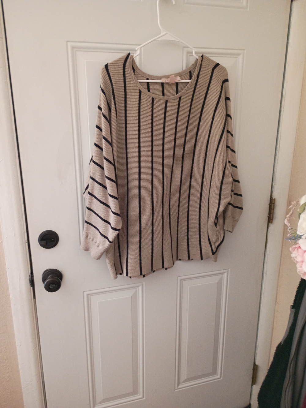 Philosophy Beige Sweater with Black Vertical Stripes